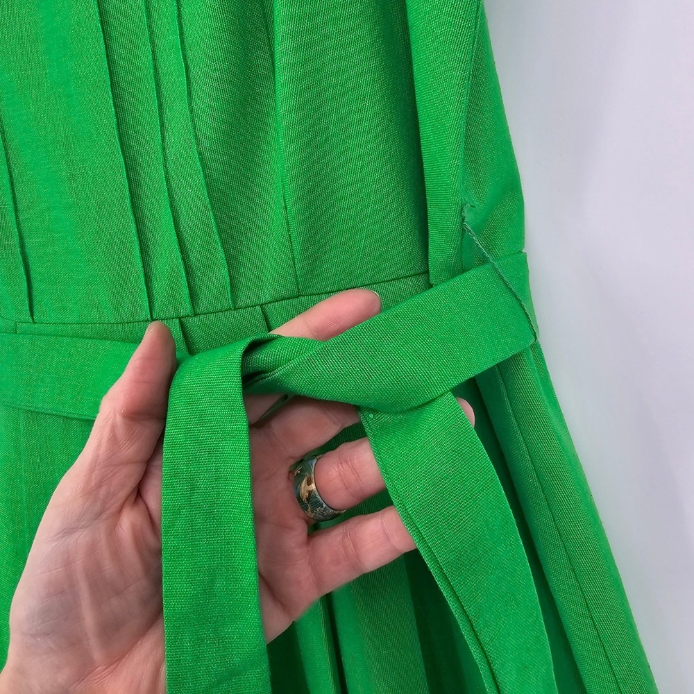 Vintage 60s Malia Honolulu Hawaiian Sundress 10 Green Tulip Border Belted Resort - Picture 6 of 15